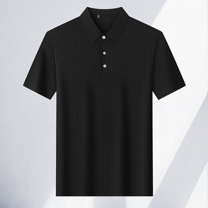 Rowan Polo Shirt in Lightweight Breathable Stretch Fabric with Subtle Textured Stripes and Tailored Fit - The Southern AtelierSKU_1791063674767_10