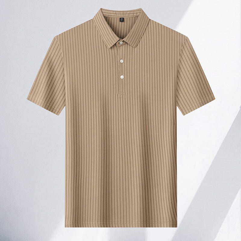 Rowan Polo Shirt in Lightweight Breathable Stretch Fabric with Subtle Textured Stripes and Tailored Fit - The Southern AtelierSKU_1791063674767_286