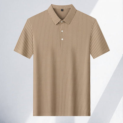 Rowan Polo Shirt in Lightweight Breathable Stretch Fabric with Subtle Textured Stripes and Tailored Fit - The Southern AtelierSKU_1791063674767_286