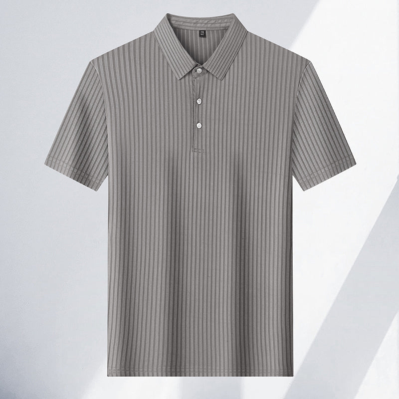 Rowan Polo Shirt in Lightweight Breathable Stretch Fabric with Subtle Textured Stripes and Tailored Fit - The Southern AtelierSKU_1791063674767_395