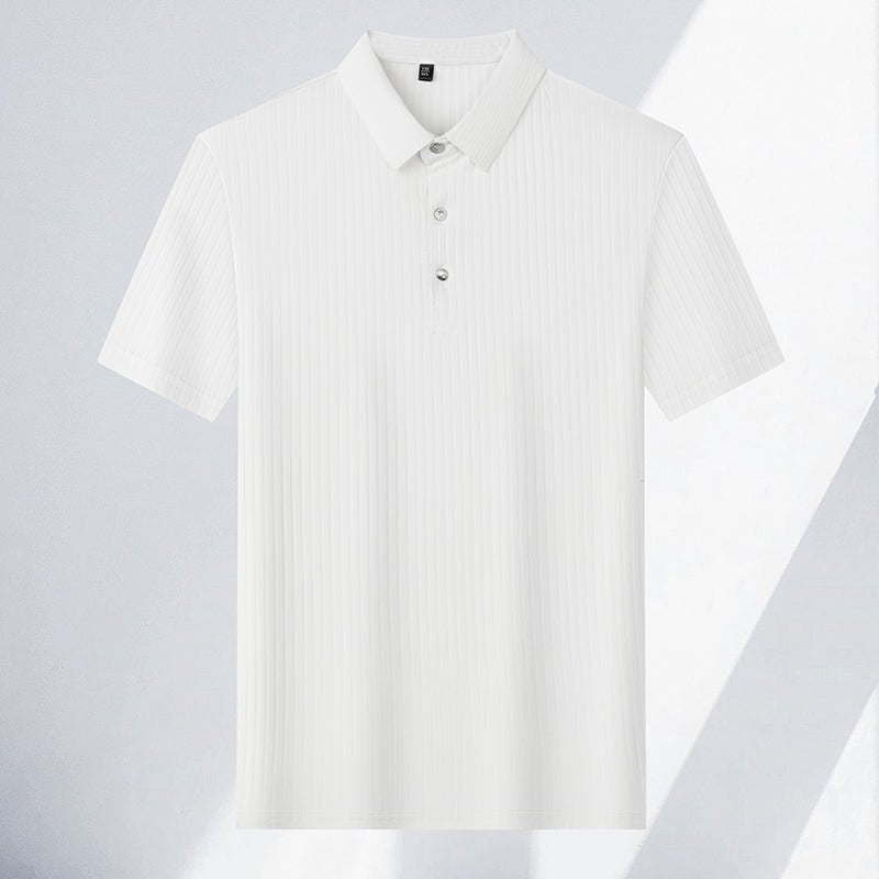 Rowan Polo Shirt in Lightweight Breathable Stretch Fabric with Subtle Textured Stripes and Tailored Fit - The Southern AtelierSKU_1791063674767_843