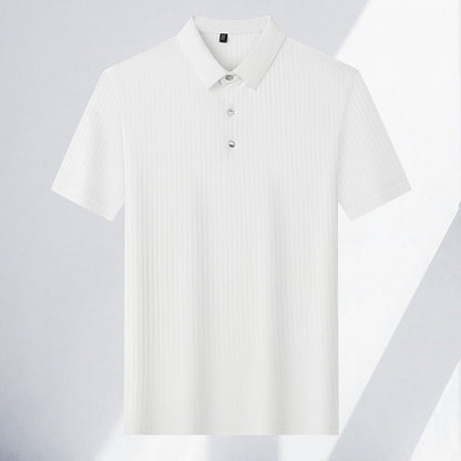Rowan Polo Shirt in Lightweight Breathable Stretch Fabric with Subtle Textured Stripes and Tailored Fit - The Southern AtelierSKU_1791063674767_843