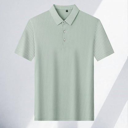 Rowan Polo Shirt in Lightweight Breathable Stretch Fabric with Subtle Textured Stripes and Tailored Fit - The Southern AtelierSKU_1791063674767_966
