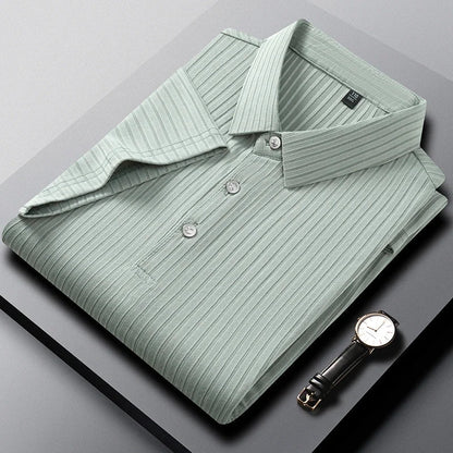 Rowan Polo Shirt in Lightweight Breathable Stretch Fabric with Subtle Textured Stripes and Tailored Fit - The Southern AtelierSKU_1791063674767_966