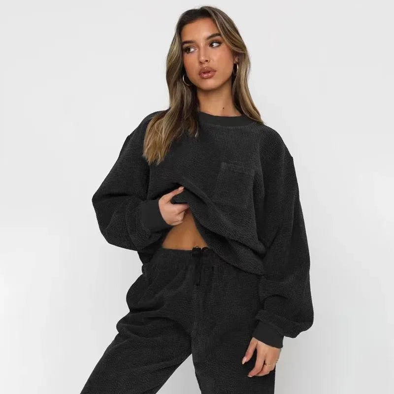 Rowan Relaxed Sweatshirt and Cuffed Drawstring Jogger Set in Ultra-Soft Corduroy-Textured Fabric - The Southern AtelierSKU_1791063937161_630