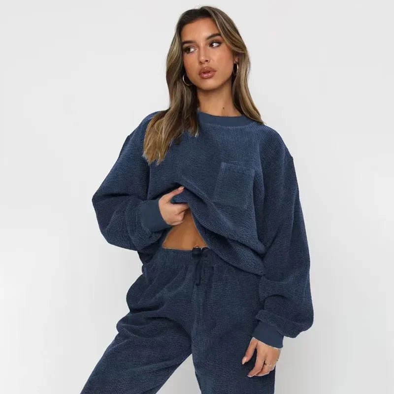 Rowan Relaxed Sweatshirt and Cuffed Drawstring Jogger Set in Ultra-Soft Corduroy-Textured Fabric - The Southern AtelierSKU_1791063937161_936