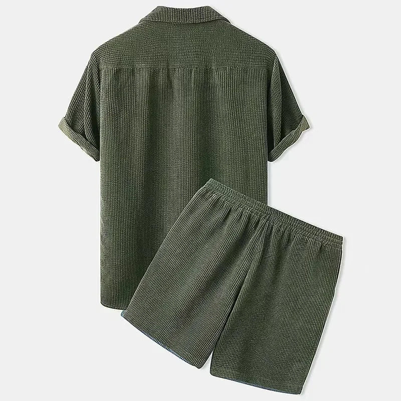 Rowan Shirt and Drawstring Shorts Set in Lightweight Corduroy with Relaxed Fit for Warm Weather - The Southern AtelierSKU_1791063382379_351