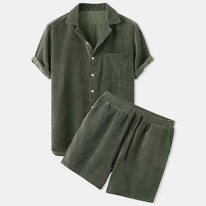 Rowan Shirt and Drawstring Shorts Set in Lightweight Corduroy with Relaxed Fit for Warm Weather - The Southern AtelierSKU_1791063382379_351