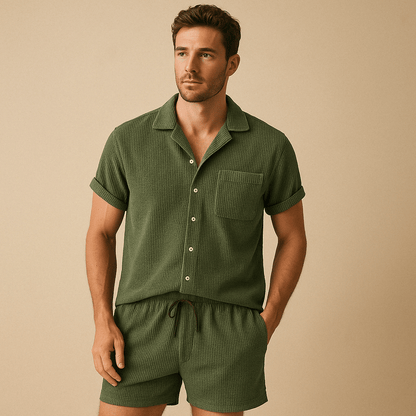 Rowan Shirt and Drawstring Shorts Set in Lightweight Corduroy with Relaxed Fit for Warm Weather - The Southern AtelierSKU_1791063382379_351