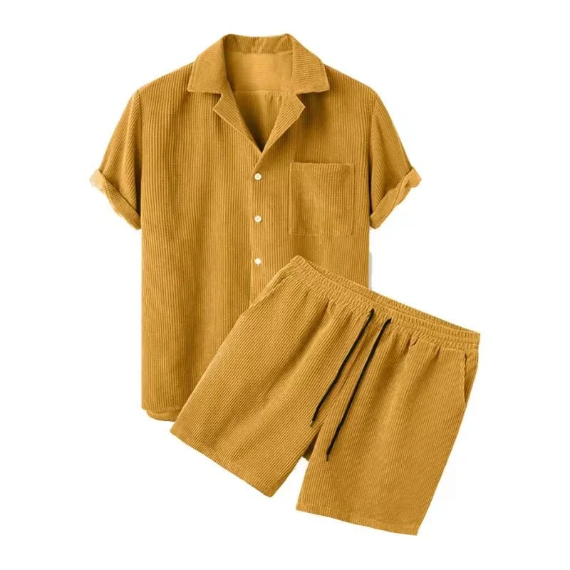 Rowan Shirt and Drawstring Shorts Set in Lightweight Corduroy with Relaxed Fit for Warm Weather - The Southern AtelierSKU_1791063382379_573