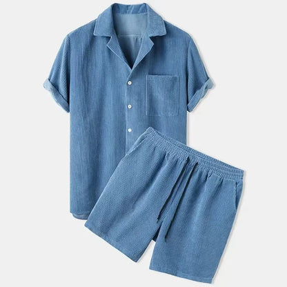 Rowan Shirt and Drawstring Shorts Set in Lightweight Corduroy with Relaxed Fit for Warm Weather - The Southern AtelierSKU_1791063382379_641