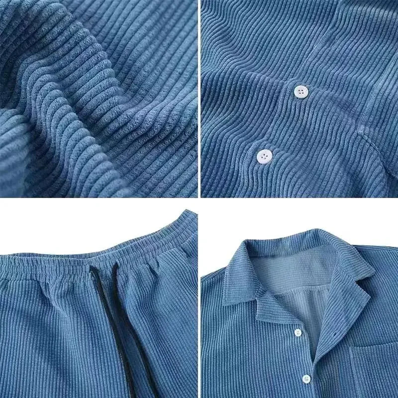 Rowan Shirt and Drawstring Shorts Set in Lightweight Corduroy with Relaxed Fit for Warm Weather - The Southern AtelierSKU_1791063382379_641