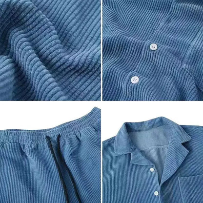 Rowan Shirt and Drawstring Shorts Set in Lightweight Corduroy with Relaxed Fit for Warm Weather - The Southern AtelierSKU_1791063382379_641
