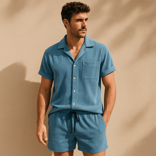 Rowan Shirt and Drawstring Shorts Set in Lightweight Corduroy with Relaxed Fit for Warm Weather - The Southern AtelierSKU_1791063382379_641