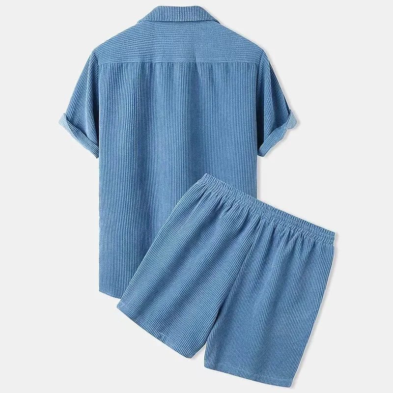 Rowan Shirt and Drawstring Shorts Set in Lightweight Corduroy with Relaxed Fit for Warm Weather - The Southern AtelierSKU_1791063382379_641