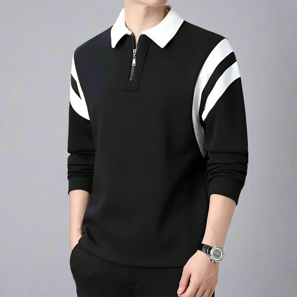 Rowan Zip-Front Long-Sleeve Polo in Soft Breathable Cotton Blend for Comfortable Everyday Wear - The Southern AtelierSKU_1791063463391_102