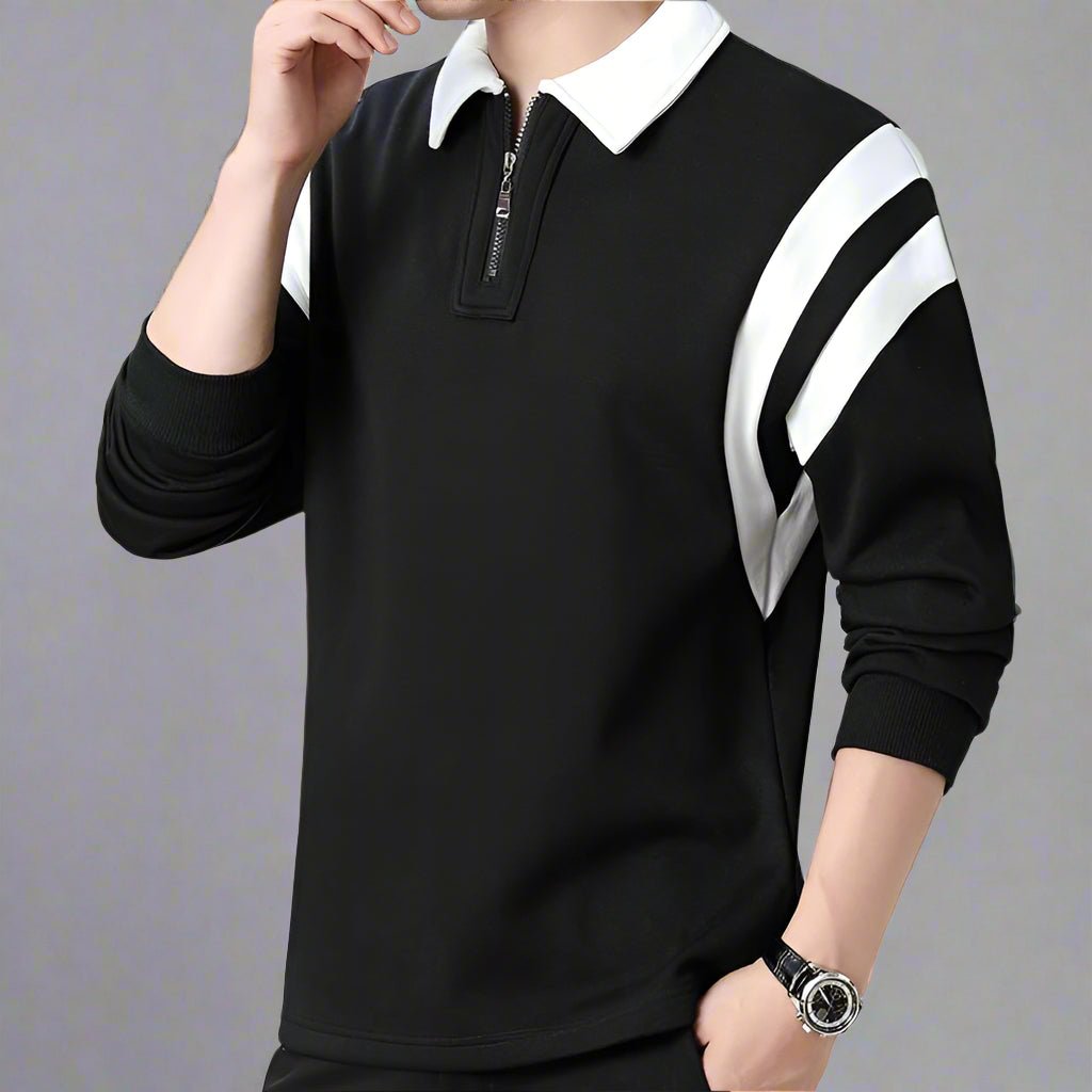 Rowan Zip-Front Long-Sleeve Polo in Soft Breathable Cotton Blend for Comfortable Everyday Wear - The Southern AtelierSKU_1791063463391_102