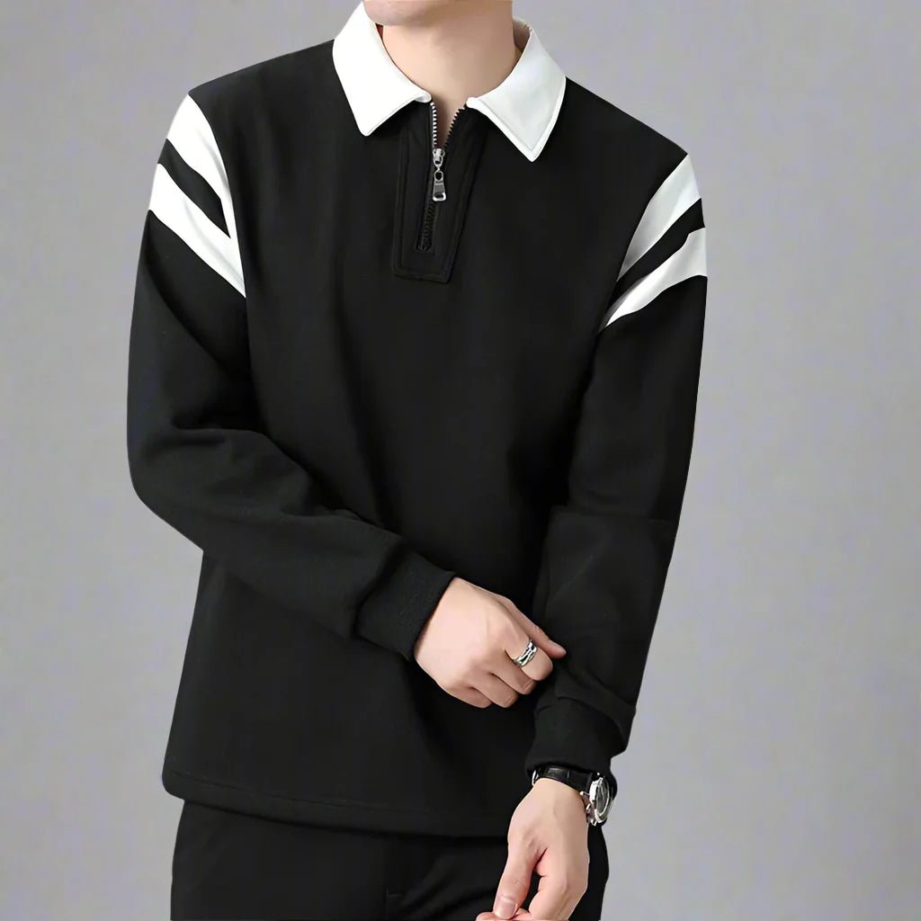 Rowan Zip-Front Long-Sleeve Polo in Soft Breathable Cotton Blend for Comfortable Everyday Wear - The Southern AtelierSKU_1791063463391_102