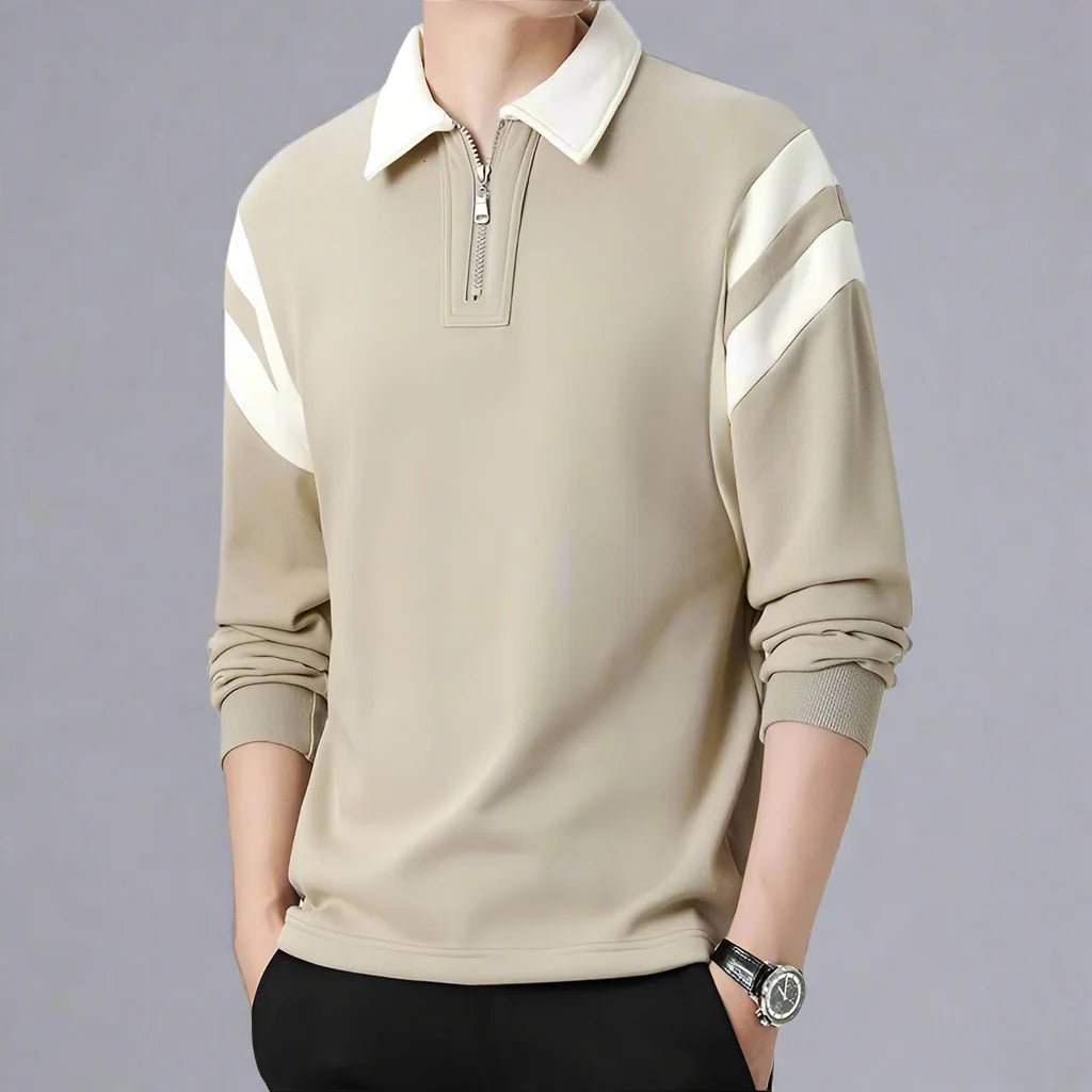 Rowan Zip-Front Long-Sleeve Polo in Soft Breathable Cotton Blend for Comfortable Everyday Wear - The Southern AtelierSKU_1791063463391_265