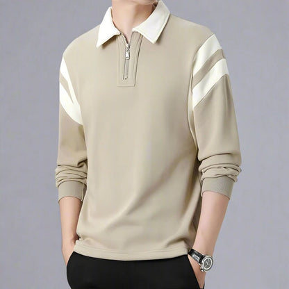 Rowan Zip-Front Long-Sleeve Polo in Soft Breathable Cotton Blend for Comfortable Everyday Wear - The Southern AtelierSKU_1791063463391_265