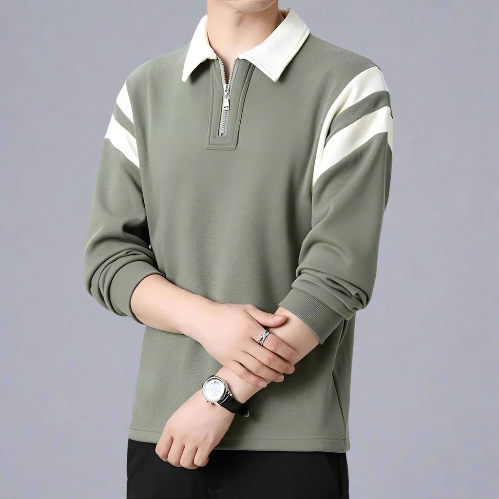 Rowan Zip-Front Long-Sleeve Polo in Soft Breathable Cotton Blend for Comfortable Everyday Wear - The Southern AtelierSKU_1791063463391_48