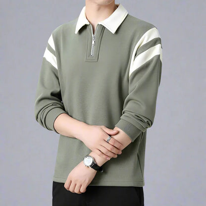 Rowan Zip-Front Long-Sleeve Polo in Soft Breathable Cotton Blend for Comfortable Everyday Wear - The Southern AtelierSKU_1791063463391_48