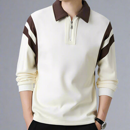 Rowan Zip-Front Long-Sleeve Polo in Soft Breathable Cotton Blend for Comfortable Everyday Wear - The Southern AtelierSKU_1791063463391_685