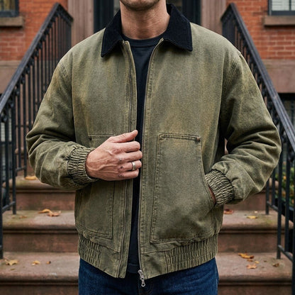 Rowan Zip-Front Workwear Jacket in Heavy-Duty Cotton with Vintage Wash for City Layering - The Southern AtelierSKU_1791063872546_543
