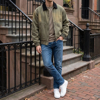 Rowan Zip-Front Workwear Jacket in Heavy-Duty Cotton with Vintage Wash for City Layering - The Southern AtelierSKU_1791063872546_543