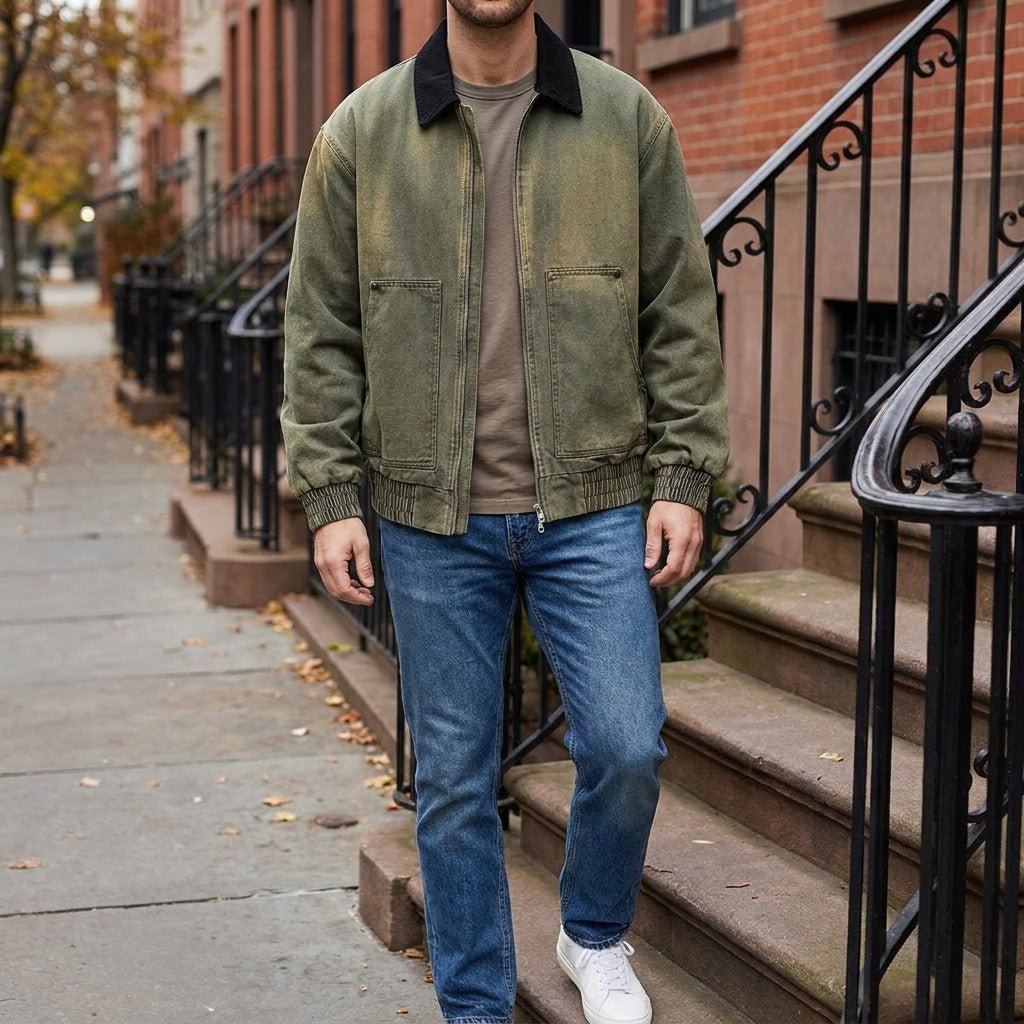 Rowan Zip-Front Workwear Jacket in Heavy-Duty Cotton with Vintage Wash for City Layering - The Southern AtelierSKU_1791063872546_543