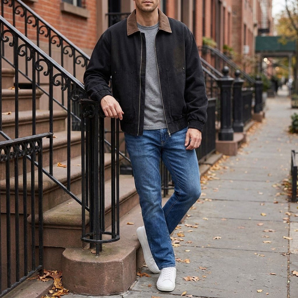 Rowan Zip-Front Workwear Jacket in Heavy-Duty Cotton with Vintage Wash for City Layering - The Southern AtelierSKU_1791063872546_775