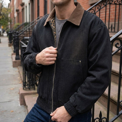 Rowan Zip-Front Workwear Jacket in Heavy-Duty Cotton with Vintage Wash for City Layering - The Southern AtelierSKU_1791063872546_775