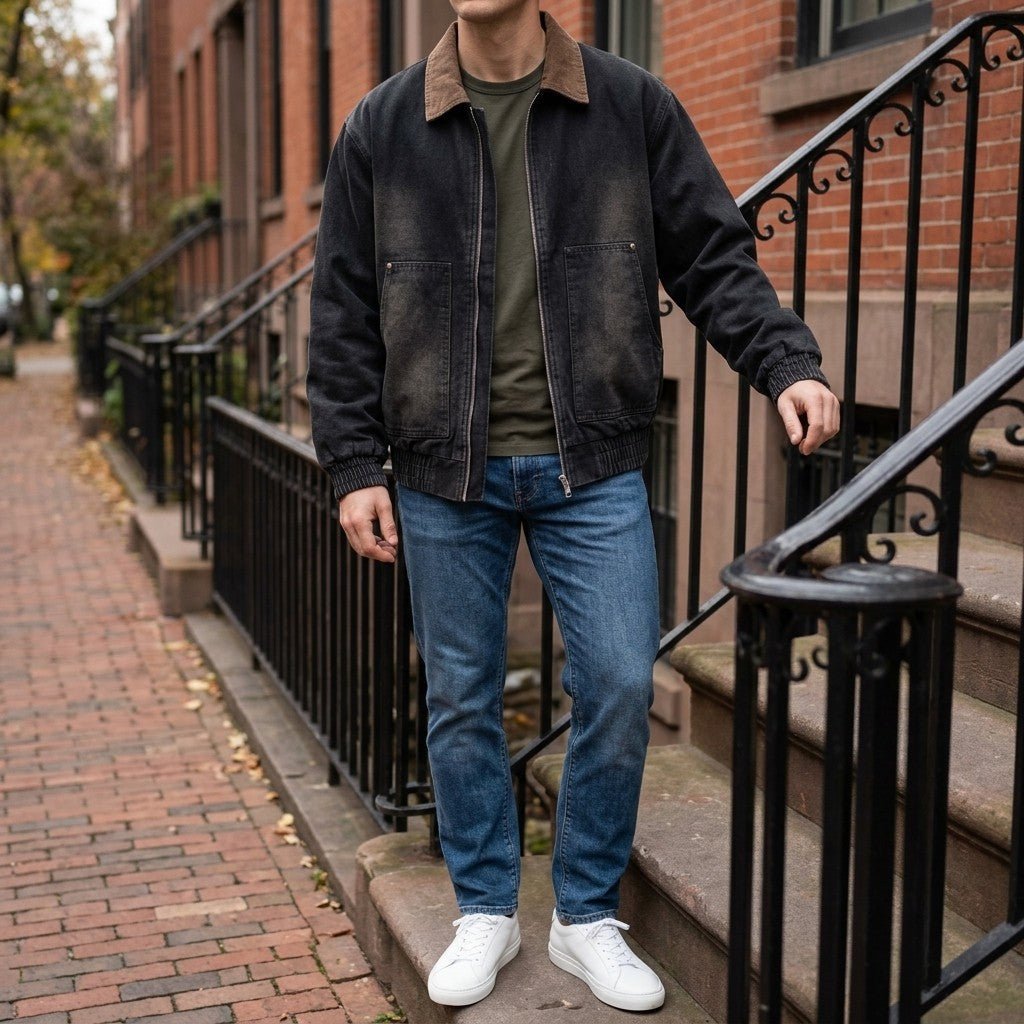 Rowan Zip-Front Workwear Jacket in Heavy-Duty Cotton with Vintage Wash for City Layering - The Southern AtelierSKU_1791063872546_775