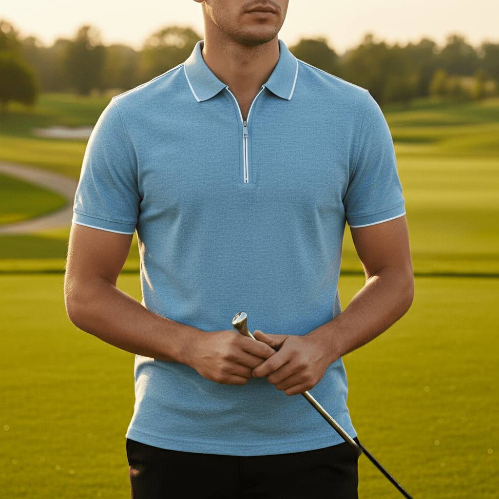 Rowan Zip Polo in Breathable 4-Way Stretch Cotton Blend with Moisture Wicking and Tailored Fit - The Southern AtelierSKU_1791062794245_676