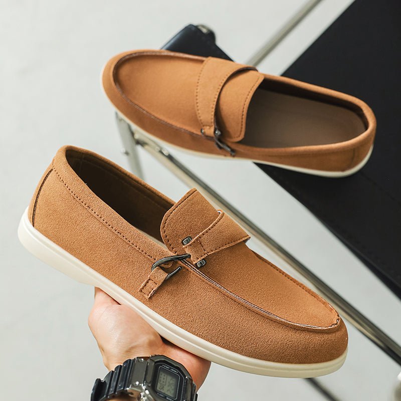 Seabrook Suede Slip-On Loafers with Cushioned Insole and Hook-Detail Strap - The Southern AtelierSKU_1791064156722_353