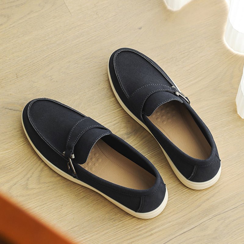 Seabrook Suede Slip-On Loafers with Cushioned Insole and Hook-Detail Strap - The Southern AtelierSKU_1791064156722_779