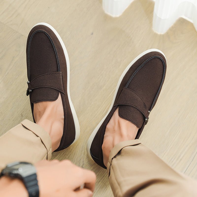 Seabrook Suede Slip-On Loafers with Cushioned Insole and Hook-Detail Strap - The Southern AtelierSKU_1791064156722_897