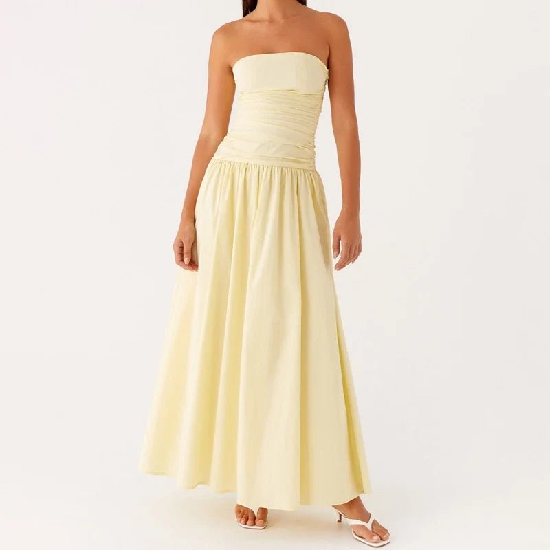 Selene Strapless Maxi Dress in Lightweight Breathable Polyester with Non-Slip Bodice and Ruched Detail for Warm Weather - The Southern AtelierSKU_1791062678156_183