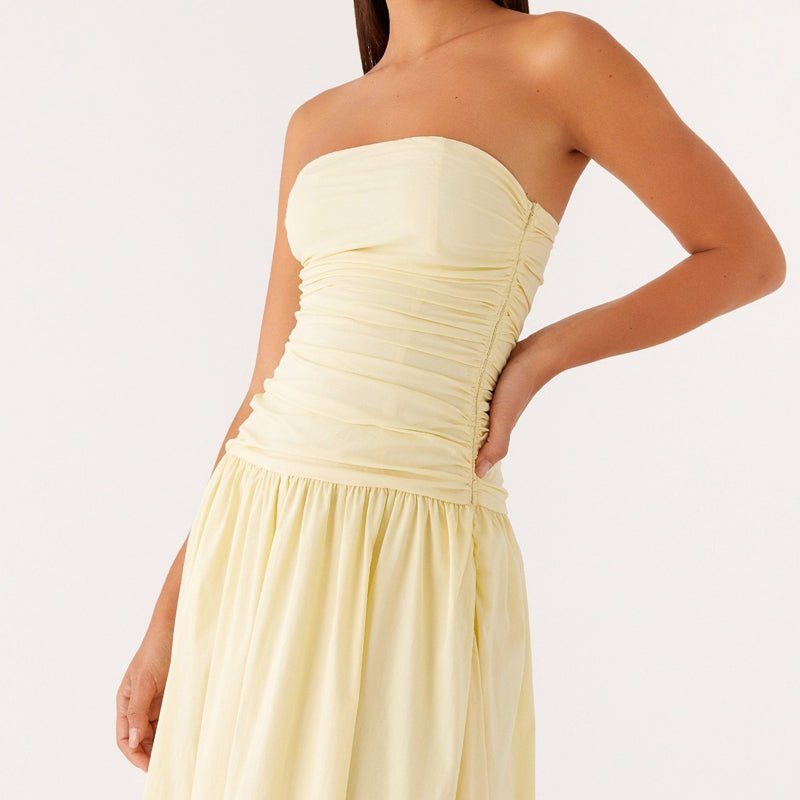 Selene Strapless Maxi Dress in Lightweight Breathable Polyester with Non-Slip Bodice and Ruched Detail for Warm Weather - The Southern AtelierSKU_1791062678156_183