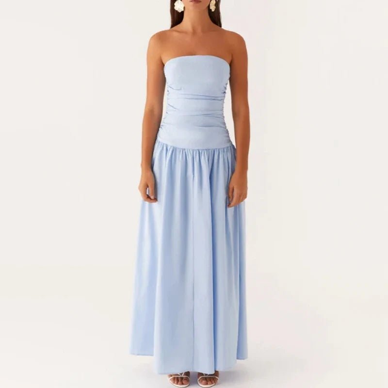 Selene Strapless Maxi Dress in Lightweight Breathable Polyester with Non-Slip Bodice and Ruched Detail for Warm Weather - The Southern AtelierSKU_1791062678156_377