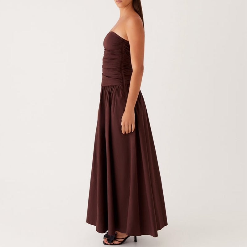 Selene Strapless Maxi Dress in Lightweight Breathable Polyester with Non-Slip Bodice and Ruched Detail for Warm Weather - The Southern AtelierSKU_1791062678156_441