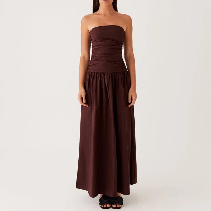 Selene Strapless Maxi Dress in Lightweight Breathable Polyester with Non-Slip Bodice and Ruched Detail for Warm Weather - The Southern AtelierSKU_1791062678156_441