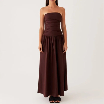 Selene Strapless Maxi Dress in Lightweight Breathable Polyester with Non-Slip Bodice and Ruched Detail for Warm Weather - The Southern AtelierSKU_1791062678156_441