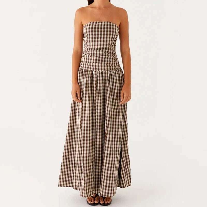 Selene Strapless Maxi Dress in Lightweight Breathable Polyester with Non-Slip Bodice and Ruched Detail for Warm Weather - The Southern AtelierSKU_1791062678156_511