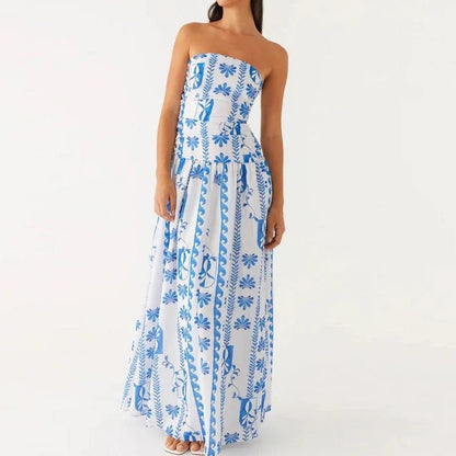 Selene Strapless Maxi Dress in Lightweight Breathable Polyester with Non-Slip Bodice and Ruched Detail for Warm Weather - The Southern AtelierSKU_1791062678156_549