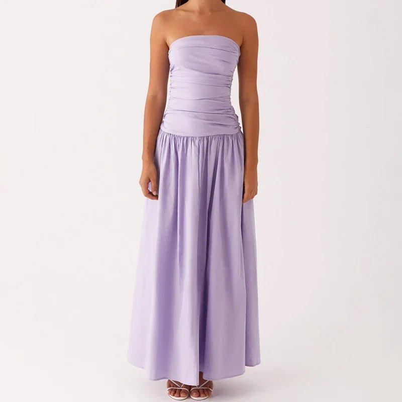 Selene Strapless Maxi Dress in Lightweight Breathable Polyester with Non-Slip Bodice and Ruched Detail for Warm Weather - The Southern AtelierSKU_1791062678156_557