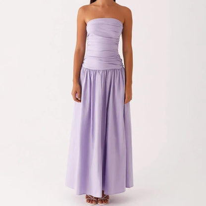 Selene Strapless Maxi Dress in Lightweight Breathable Polyester with Non-Slip Bodice and Ruched Detail for Warm Weather - The Southern AtelierSKU_1791062678156_557