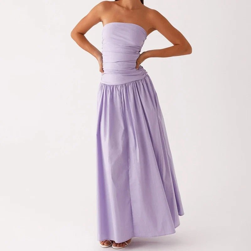 Selene Strapless Maxi Dress in Lightweight Breathable Polyester with Non-Slip Bodice and Ruched Detail for Warm Weather - The Southern AtelierSKU_1791062678156_557
