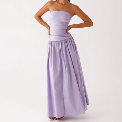 Selene Strapless Maxi Dress in Lightweight Breathable Polyester with Non-Slip Bodice and Ruched Detail for Warm Weather - The Southern AtelierSKU_1791062678156_557