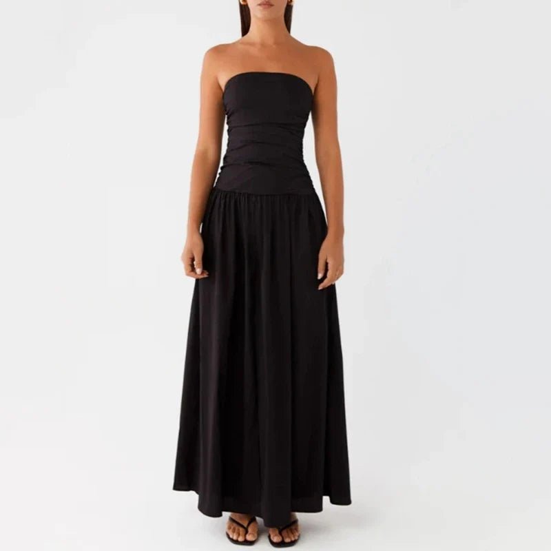 Selene Strapless Maxi Dress in Lightweight Breathable Polyester with Non-Slip Bodice and Ruched Detail for Warm Weather - The Southern AtelierSKU_1791062678156_941